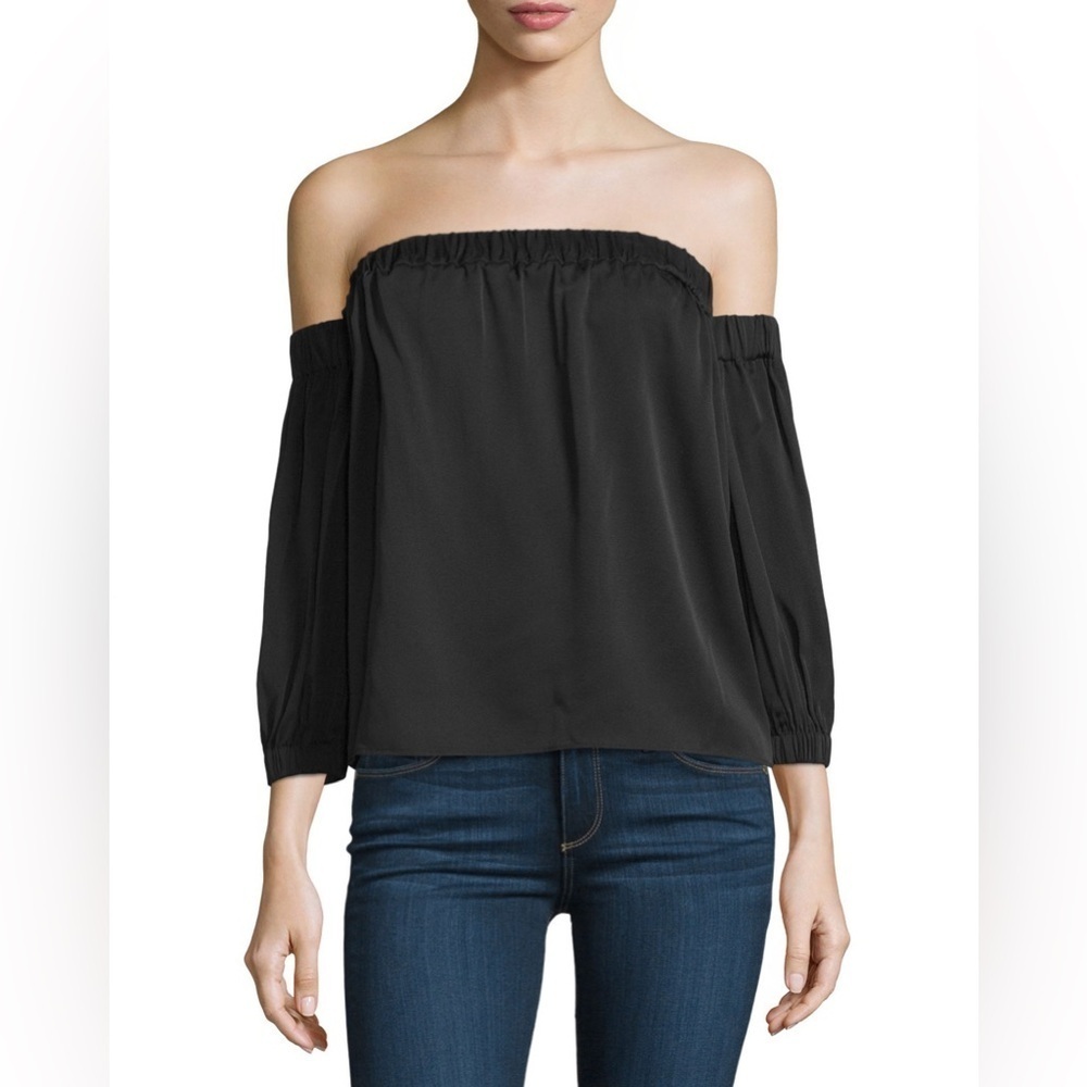 Milly Black Off The Shoulder Stretch Silk Crepe Puffed Sleeves Blouse EUC Size S